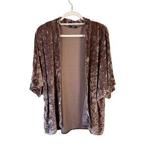 Only Crushed Velvet Open Front Kimono Cardigan Size L Boho Fall Holiday Neutral